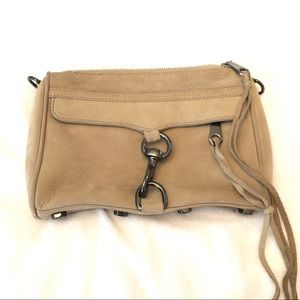 Rebecca Minkoff tan fringe leather pouch clutch B1